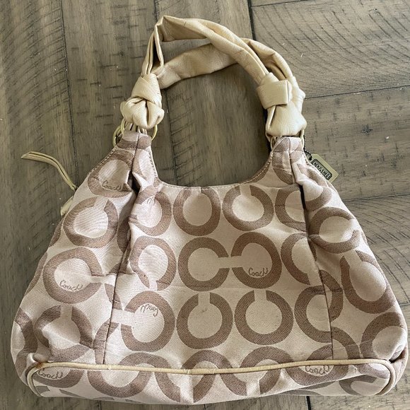 Coach Signature Beige Monogram Canvas Shoulder Bag - Picture 1 of 13
